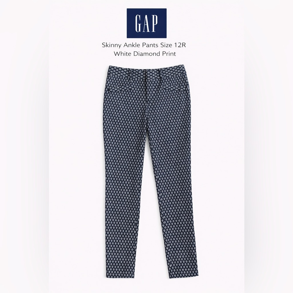GAP Skinny Ankle Pants Navy and White Geometric Diamond Print